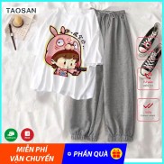 [QUÀ TẶNG LÀ 1C KHÂUTRANG] Sét đồ nữ gồm áo phông kèm quần ống rộng bo chun quảng châu, bộ quần áo nữ Taosan